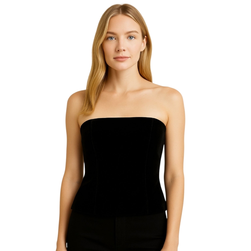 Ann Taylor Black Velvet Strapless Bustier Top Women’s Size 8